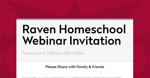 Raven Homeschool Webinar Invitation