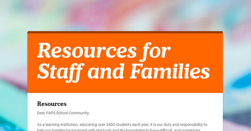 Resources for Staff and Families