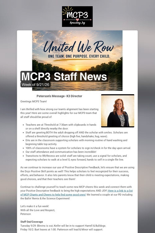 MCP3 Staff News
