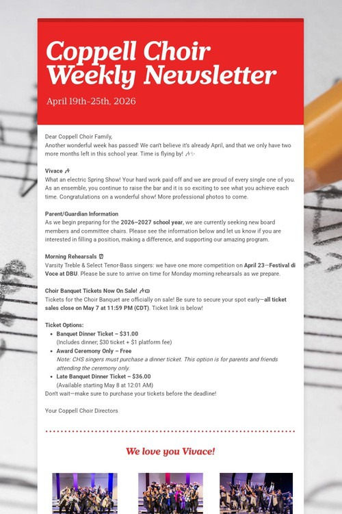 Coppell Choir Weekly Newsletter
