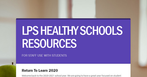 LPS HEALTHY SCHOOLS RESOURCES