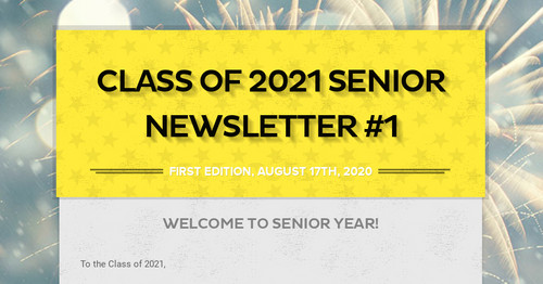 Class of 2021 Senior Newsletter #1