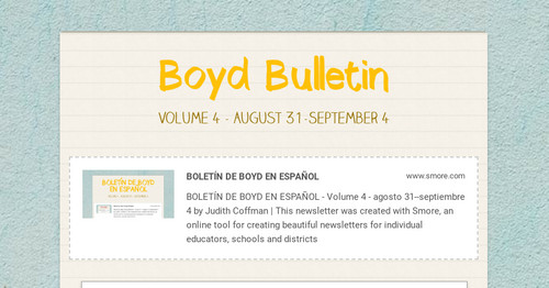 Welcome Back!  Boyd Bulletin
