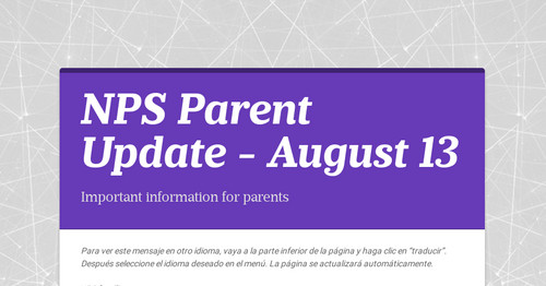 NPS Parent Update - August 13