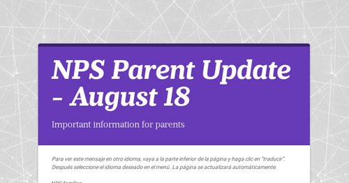 NPS Parent Update - August 18