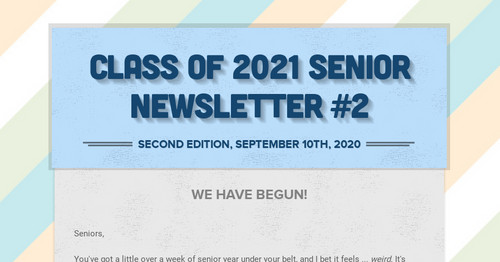 Class of 2021 Senior Newsletter #2
