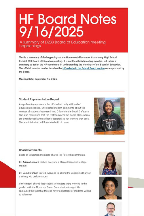 HF Board Notes 9/16/2025