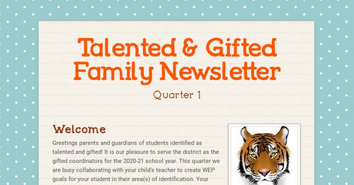 Talented & Gifted Family Newsletter