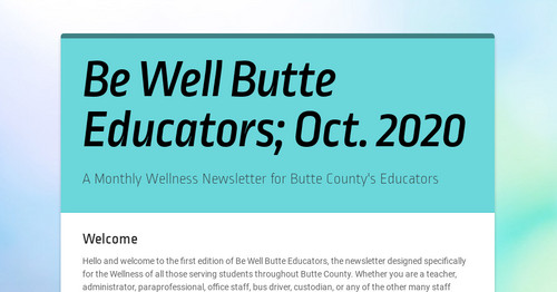 Be Well Butte Educators; Oct. 2020