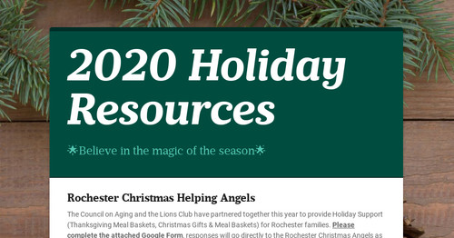 2020 Holiday Resources
