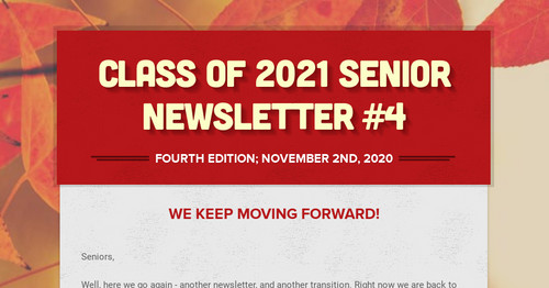 Class of 2021 Senior Newsletter #4