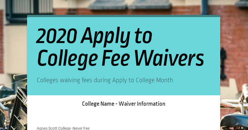 2020 Apply to College  Fee Waivers