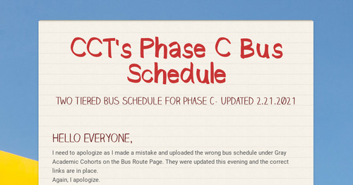 CCT's Phase C Bus Schedule