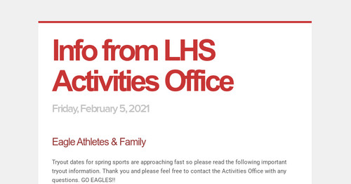 Info from LHS Activities Office