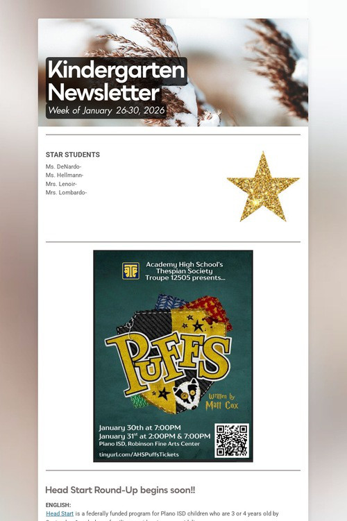 Kindergarten Newsletter