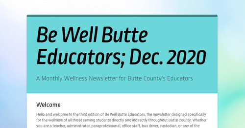 Be Well Butte Educators; Dec. 2020