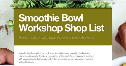 Smoothie Bowl Workshop Shop List