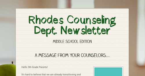 Rhodes Counseling Dept. Newsletter