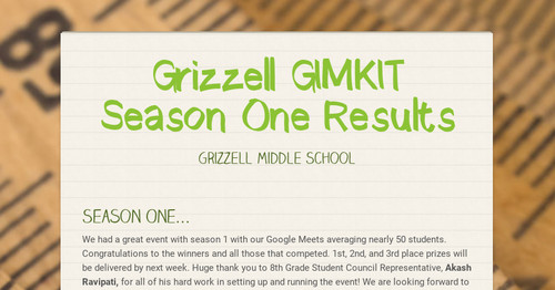 Grizzell GIMKIT Season One Results