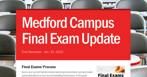 Medford Campus Final Exam Update