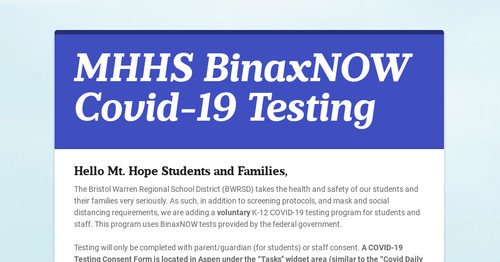 MHHS BinaxNOW Covid-19 Testing