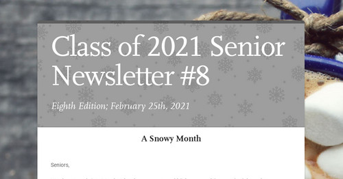 Class of 2021 Senior Newsletter #8