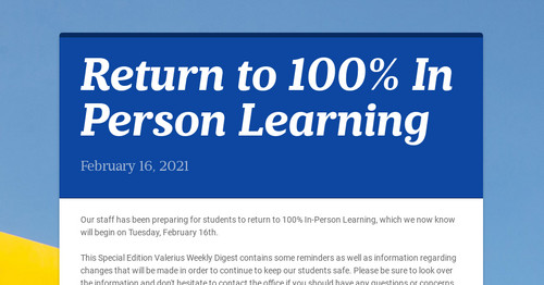 Return to 100% In Person Learning