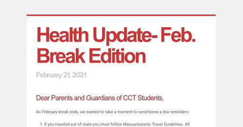 Health Update- Feb. Break Edition