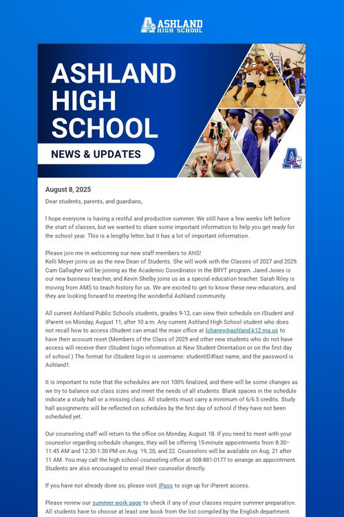 Ashland High School Weekly Update