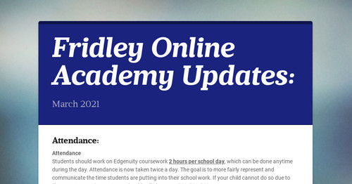 Fridley Online Academy Updates: