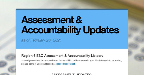 Assessment & Accountability Updates