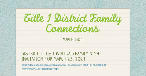 Title 1 District Family Connections