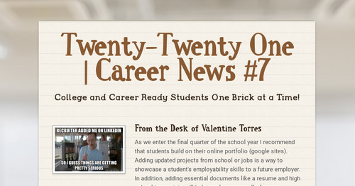Twenty-Twenty One | Career News #7
