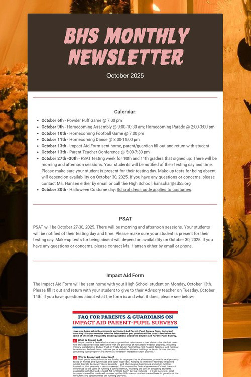 BHS Monthly Newsletter