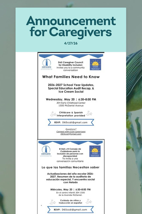 Announcement for Caregivers