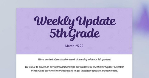 Weekly Update 5th Grade