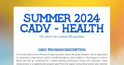 Credit Advancement Summer Program