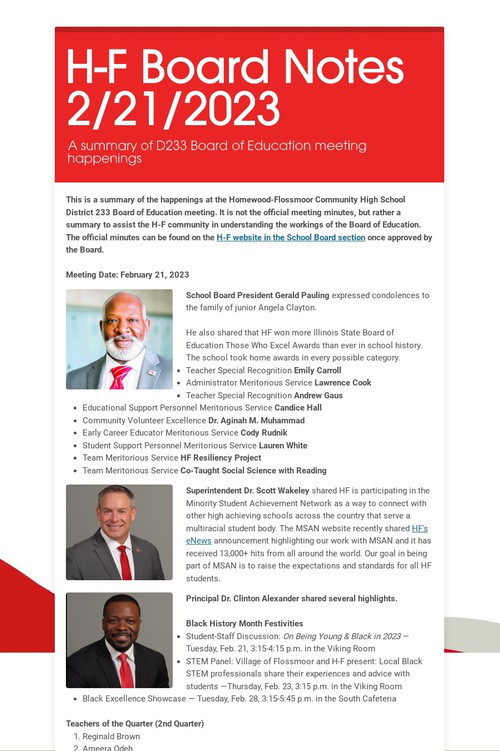 H-F Board Notes 2/21/2023