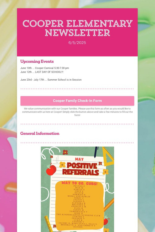 Cooper Elementary Newsletter