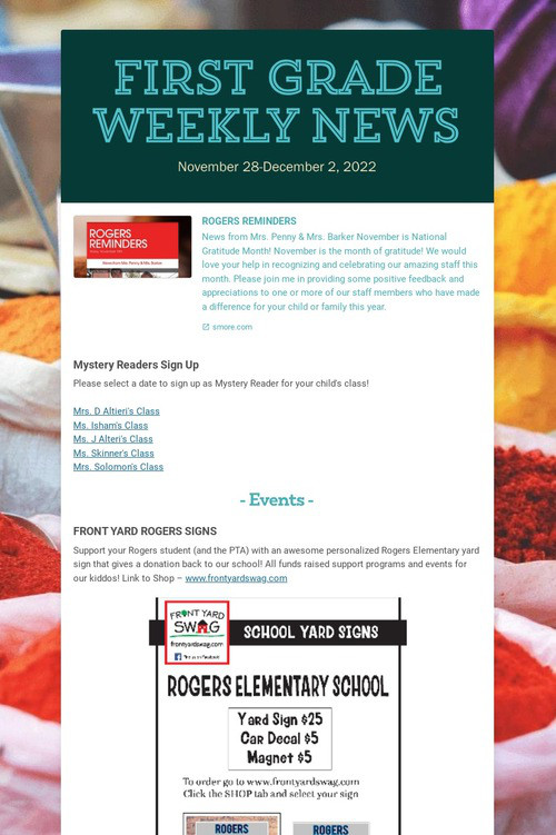 First Grade Weekly News