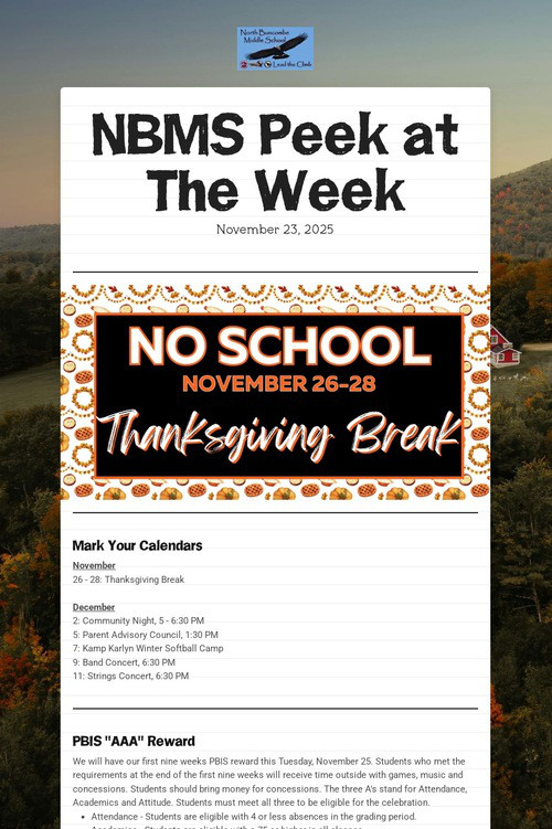 NBMS Peek at The Week