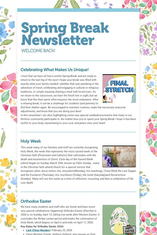 Spring Break Newsletter