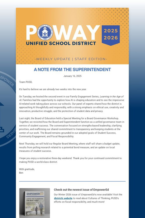 Superintendent's Weekly Update