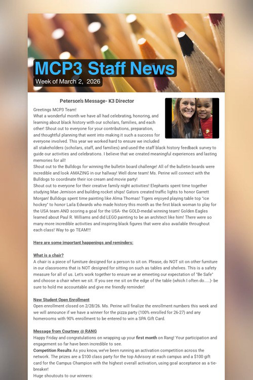 MCP3 Staff News