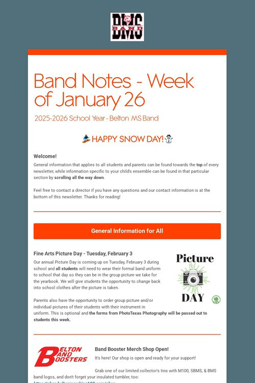 Band Notes - Week of January 26