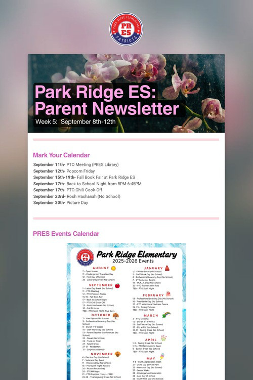 Park Ridge ES:  Parent Newsletter