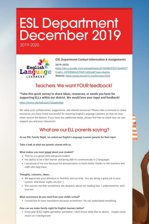 ESL Department December 2019