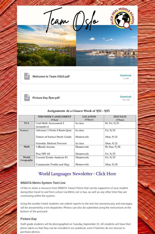 Team Oslo Weekly Newsletter