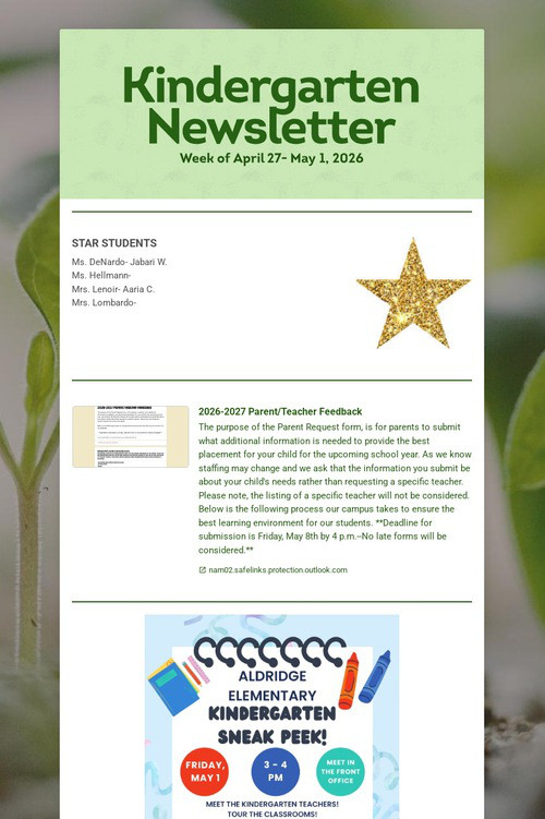 Kindergarten Newsletter