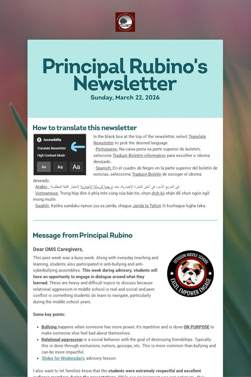 Principal Rubino's Newsletter